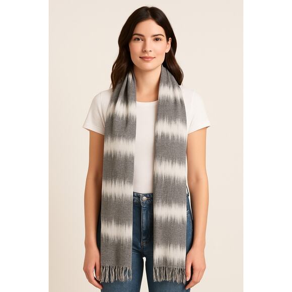 Collection 18 Women’s Heather Grey White Woven Stripe Rectangle Scarf 12x96 - Picture 1 of 16